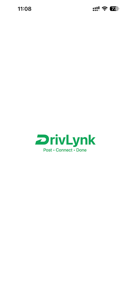 DrivLynk splash screen with Post Connect Done tagline